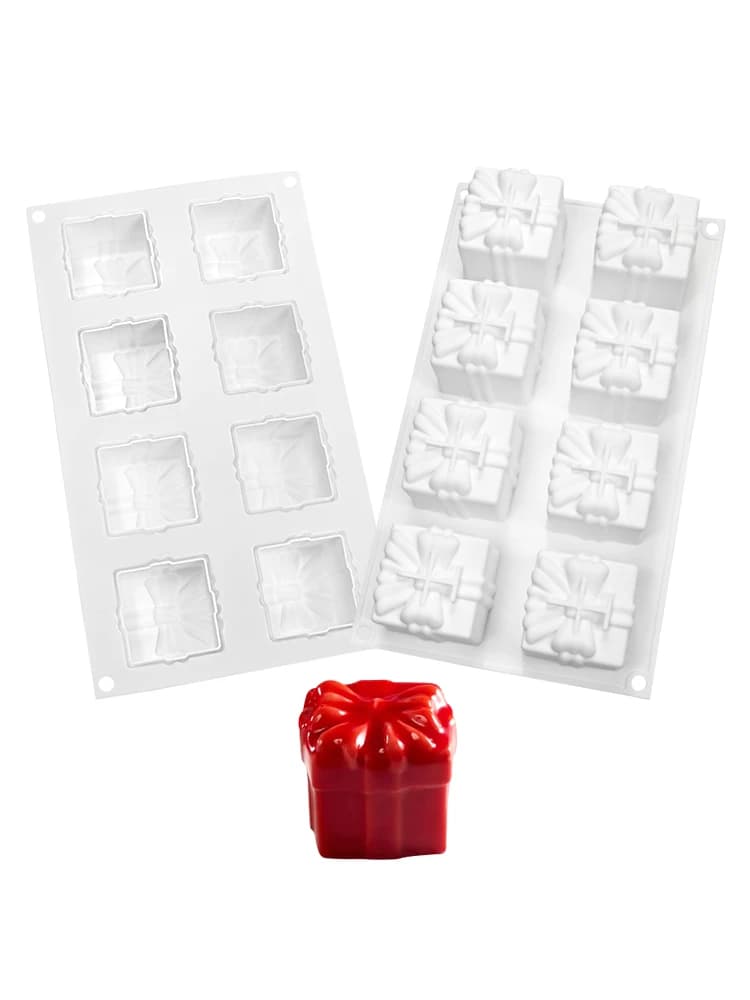 Dorica 8 Cavity Bow Giftbox Design Mousse Mould DIY Christmas Dessert Chocolate Silicone Mold Cake Decorating Tools Bakeware