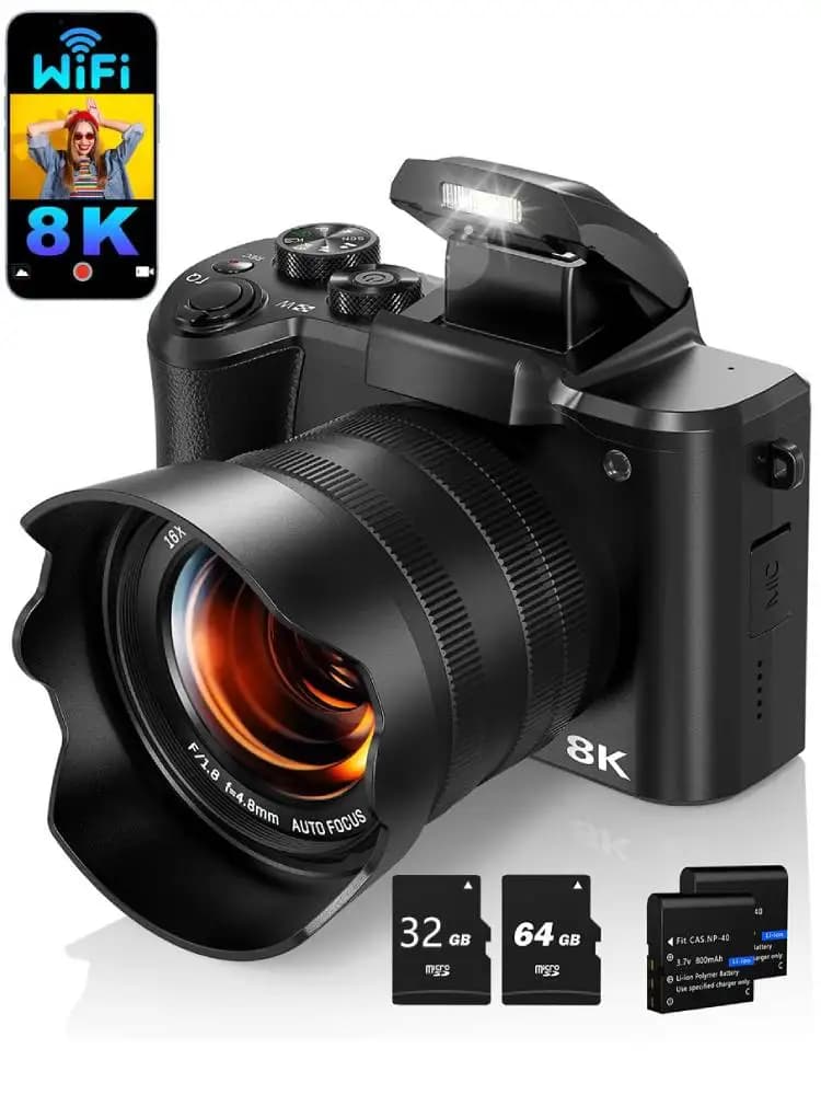 8K Digital Camera for Photography Autofocus WiFi 88MP Vlogging Camera with Dual-Lens 16X Digital Zoom Touch Screen Travel Camera