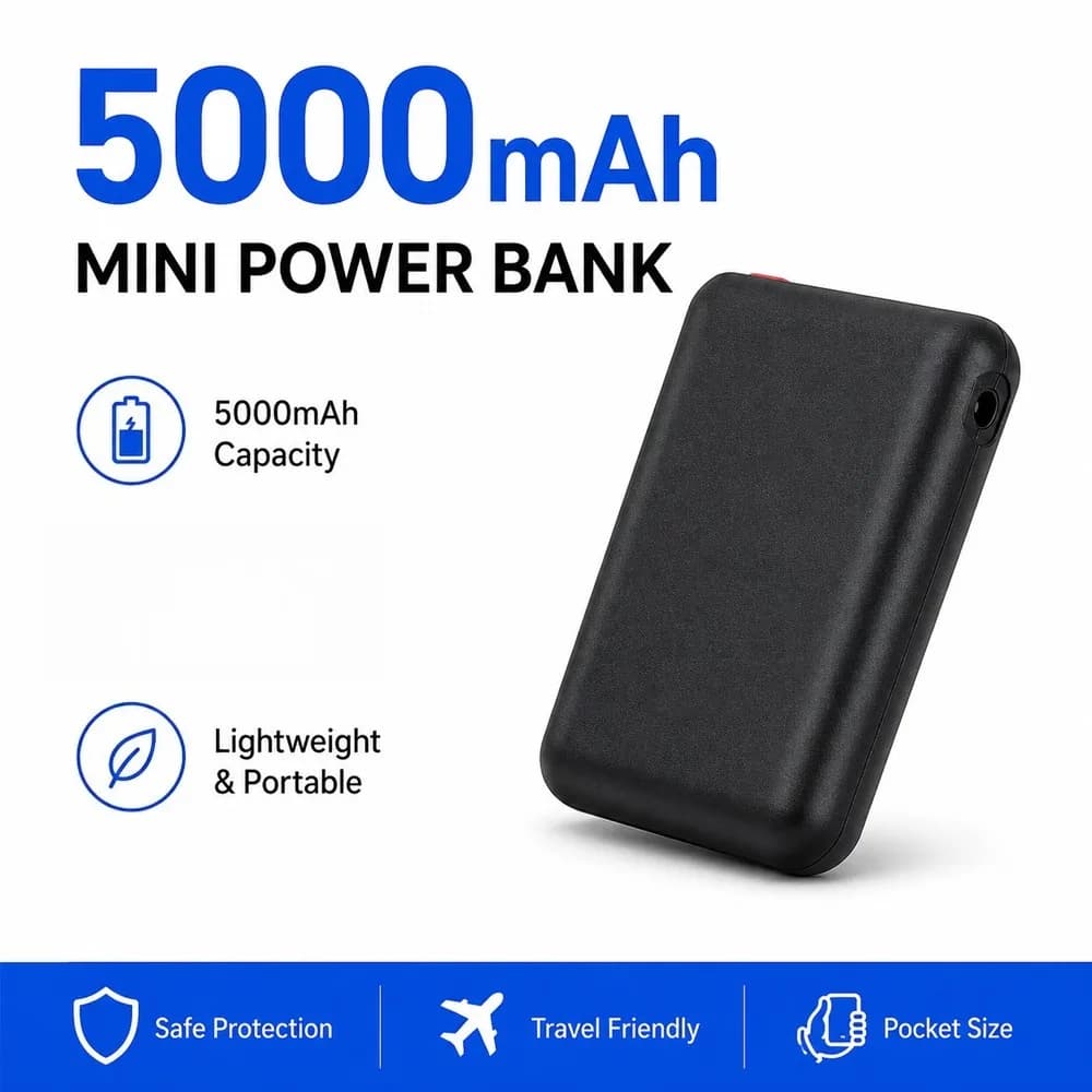 Mini 5000mAh Power Bank/portable External Battery Pack USB Charger Suitable for Charging Mobile Phones, Travel Backup Batteries.