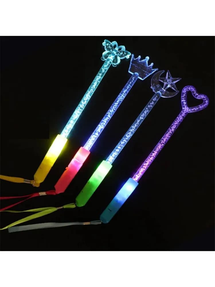 15pcs Festive Glow Fiber Optic Wands Light Up Butterfly Moon Star Crown Flashing Sticks with 3 Modes Led