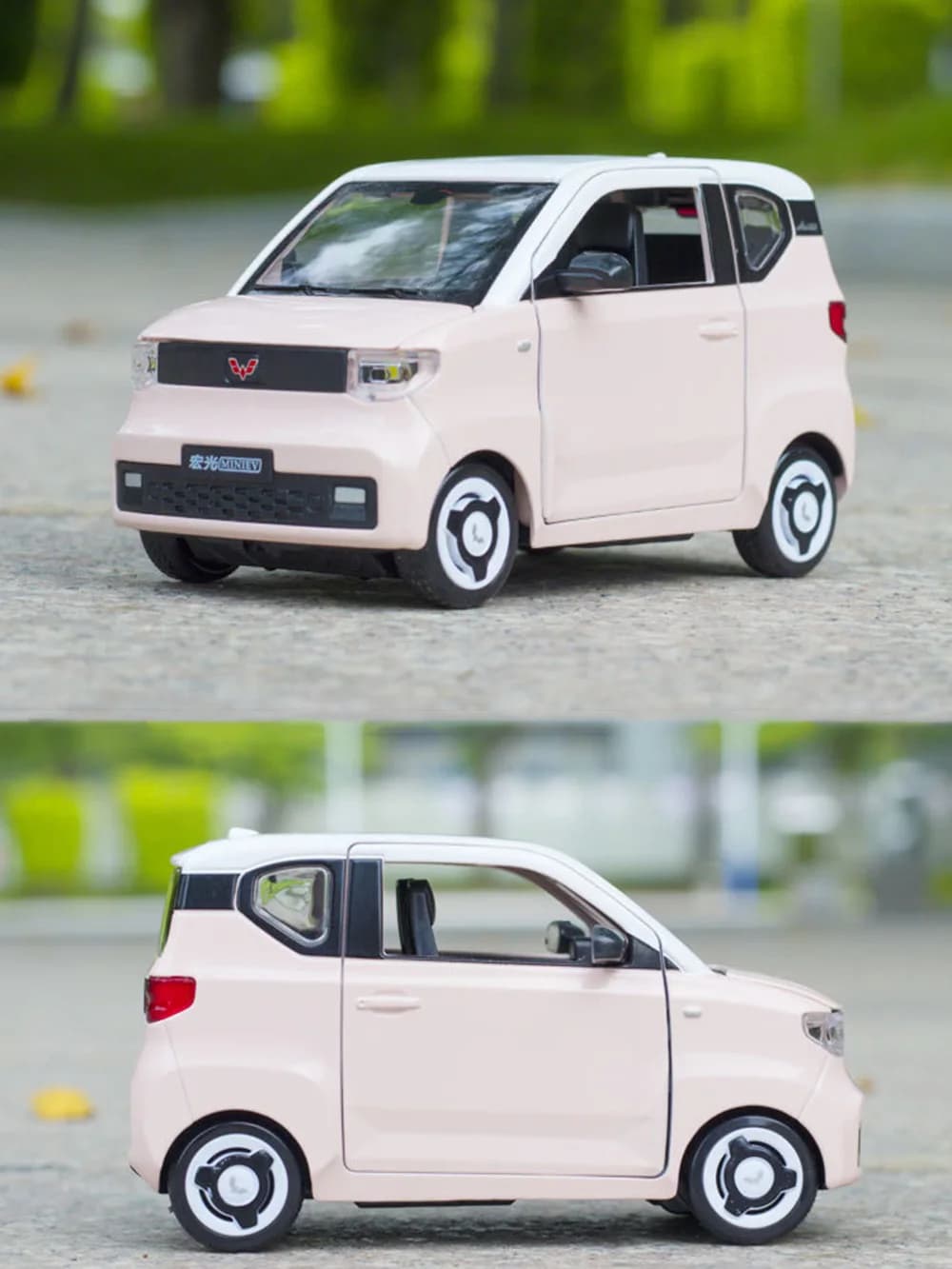 1:24 Car Toy WuLing HongGuang Mini EV Models Alloy Diecast Sound Light Pull Back Door Opened Rubber Tires Ornament Vehicle Gifts