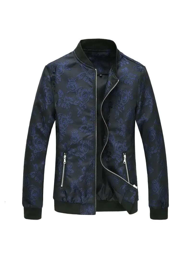 2023 Spring Bomber Flower Men Jacket Plus Size 6XL Men Vintage Business Blue Black Jacquard Jacket Casual Cardigan Zipper Coats