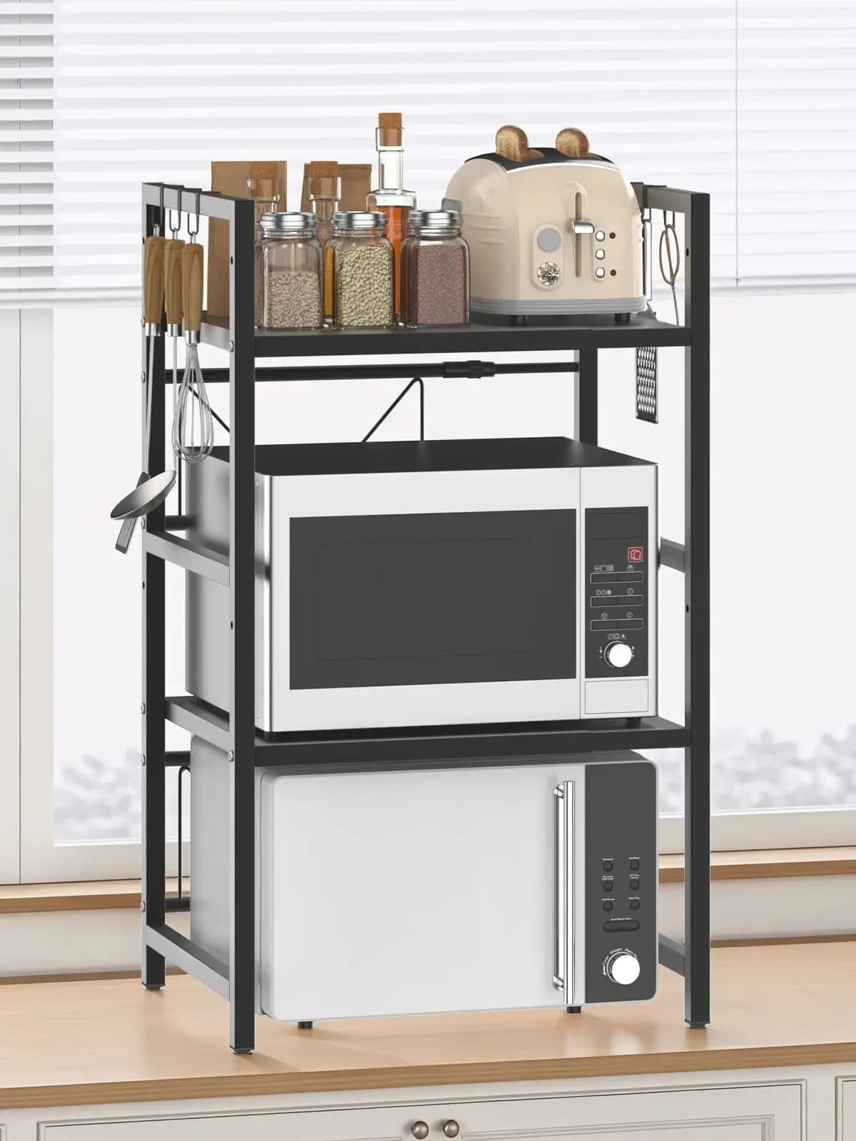 VickyHome Carbon Steel Thickened Retractable Kitchen Shelf Microwave Rack Oven Rack Rice Cooker Rack Storage Household 2/3 Layer