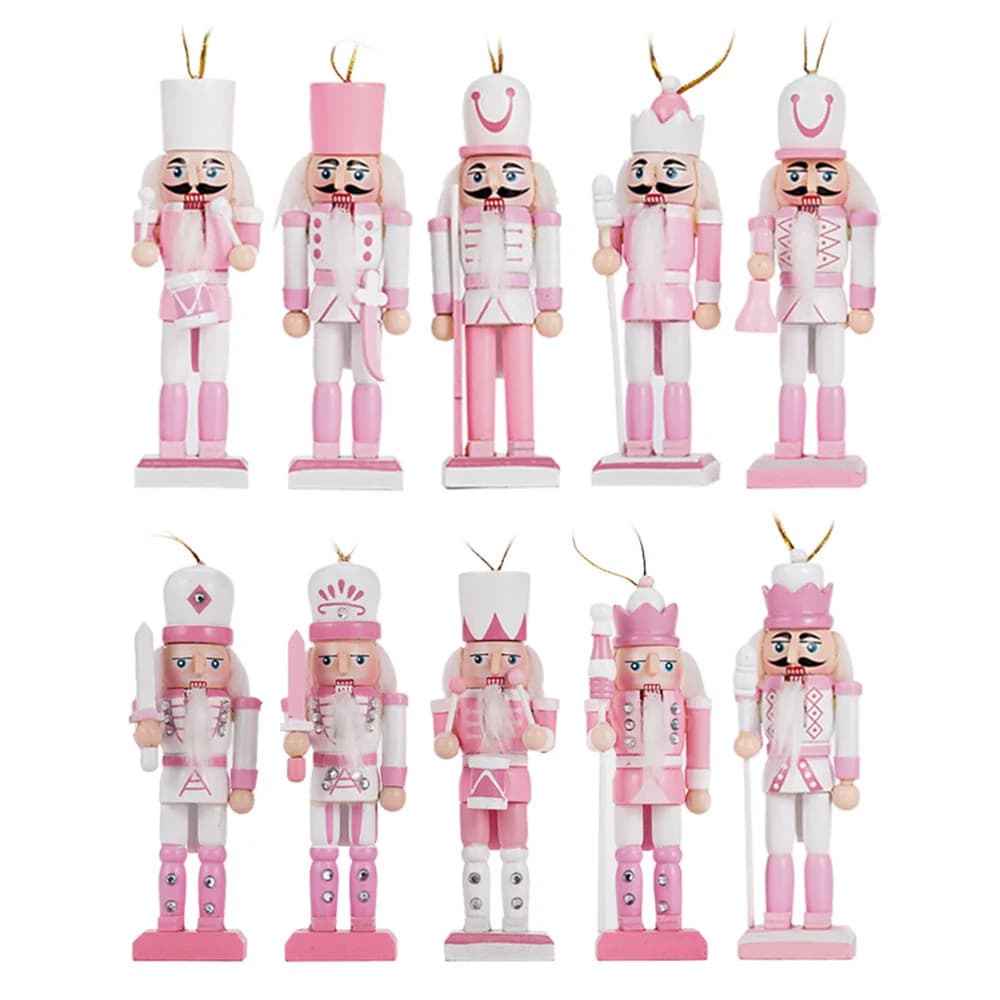 4/10Pcs 12CM Nutcracker Soldier Puppet Pink White Home Ornaments Merry Christmas Decorations Holiday Gift Pendant