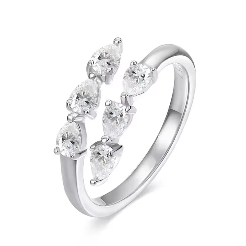 BXINY Water Drop All Moissanite Rings 100% S925 Silver Double Row Pear Cut Diamond Open Ring For Women Wedding Gift Fine Jewelry