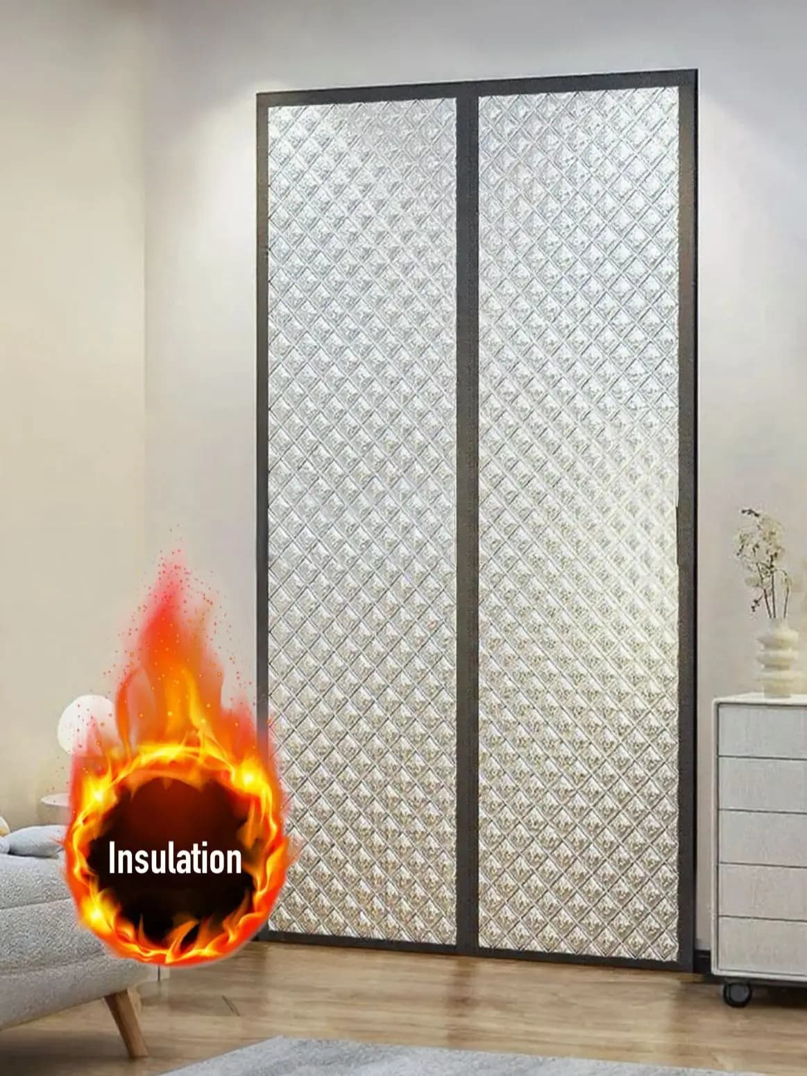 Winter Thermal Door Curtain, Magnetic Soundproof Seal, No Drill Magic Tape for Home Insulation, Room Decor
