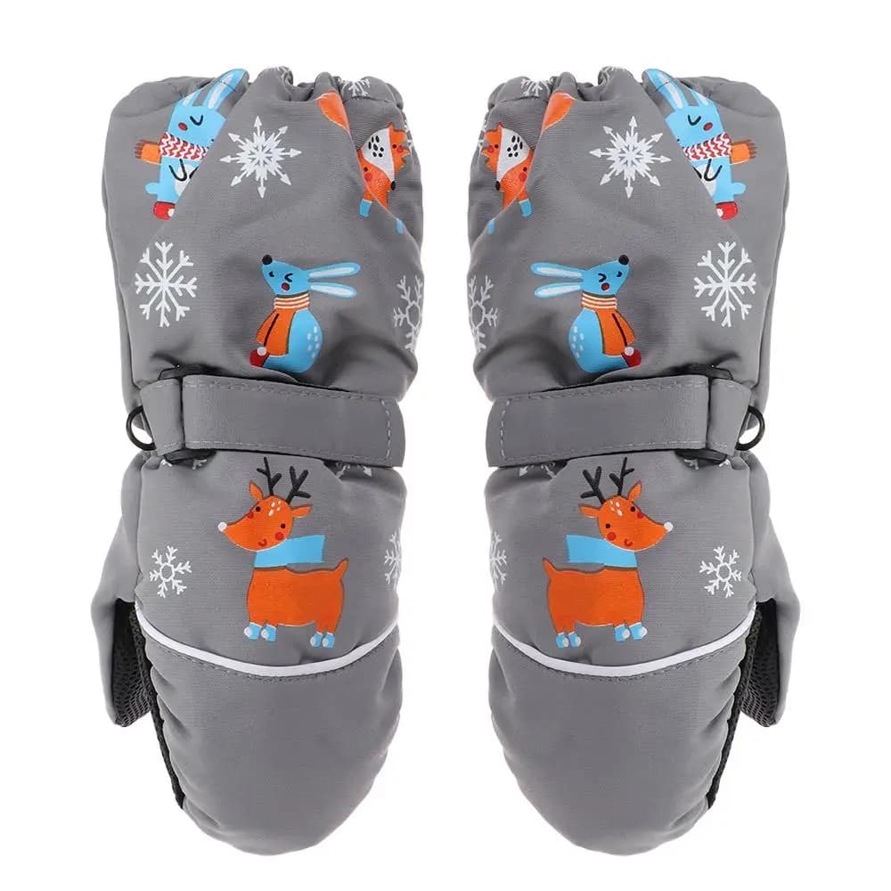 Kids Boys Girls Fashion Waterproof Print Cartoon Deer Rabbit Windproof Children Ski Gloves Long-sleeved Mittens Thick Warm