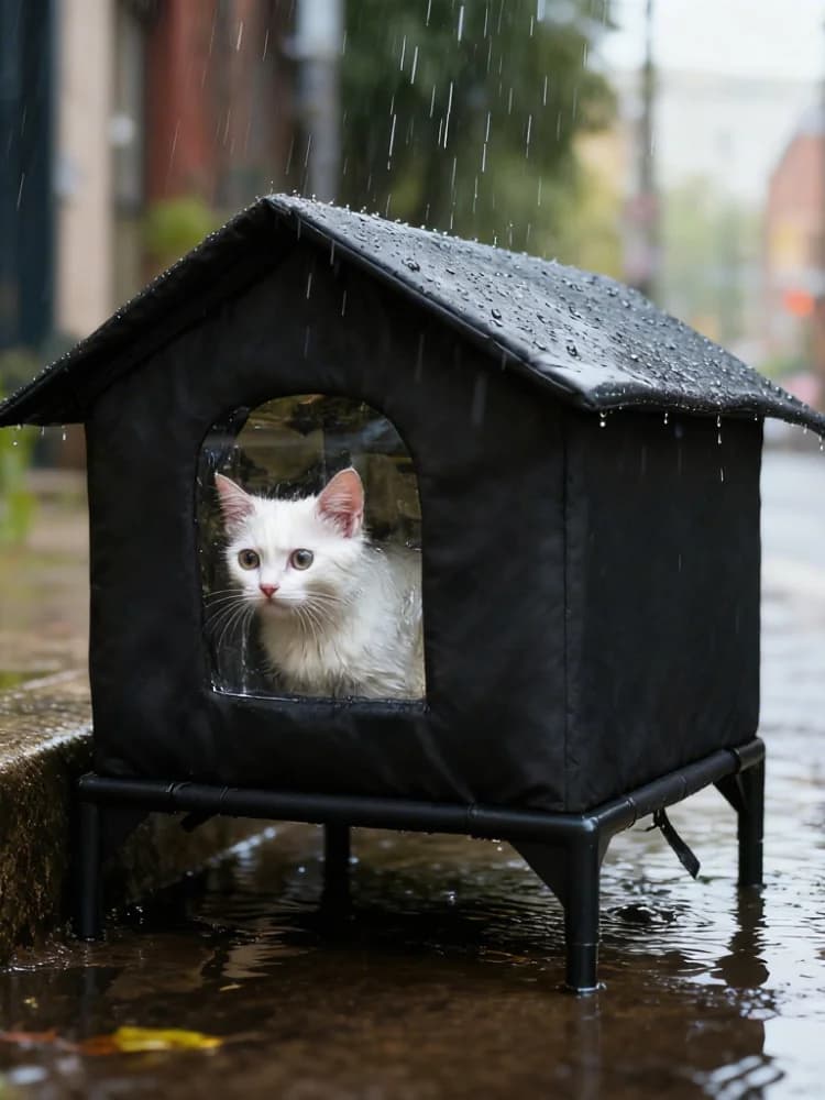 Waterproof Insulated Pet Shelter Outdoor Cat House with Kickstand Winter Warm Foldable Design for Stray Animals All Weather Use