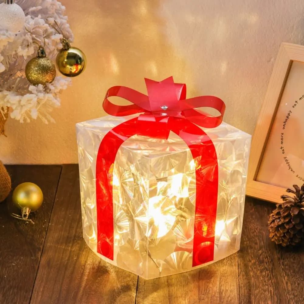 3Pcs/Set PVC Christmas Gift Box Set Luminous with Bow Ribbon Light Up Present Boxes Folding Christmas Glowing Decoration Outdoor