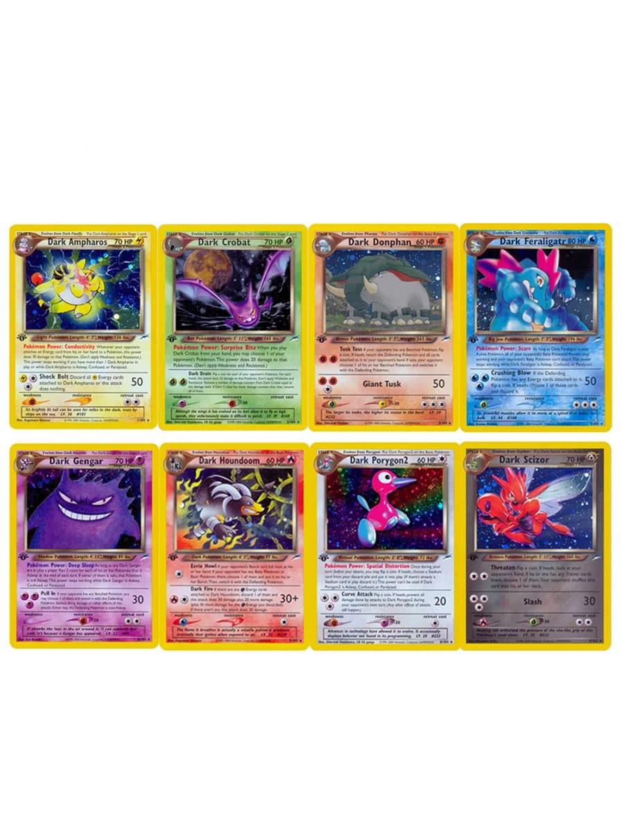 PKMN First Edition Neo Series Flash Cards Dark Ampharos Light Arcanine Erika's Victreebel PTCG Proxy Cards Kids Toys
