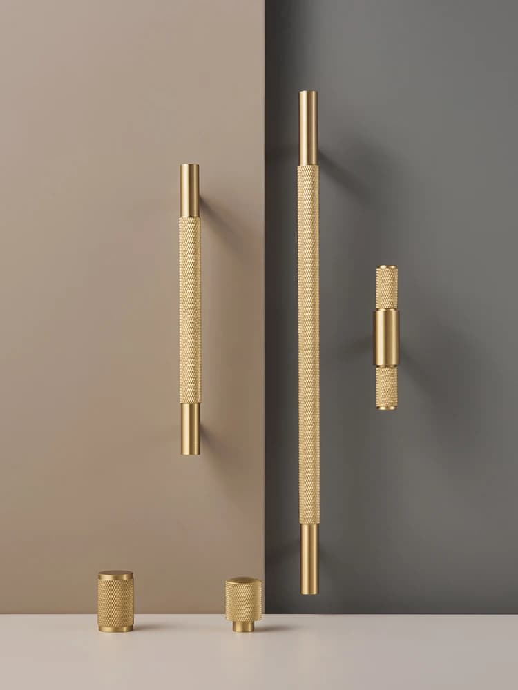 Nurlin Brass  Diamond-cut Cross Knurl Pattern Gold Black Cabinet Handles Wardrobe Pull T-bar Knobs 500mm Long Available Kitchen