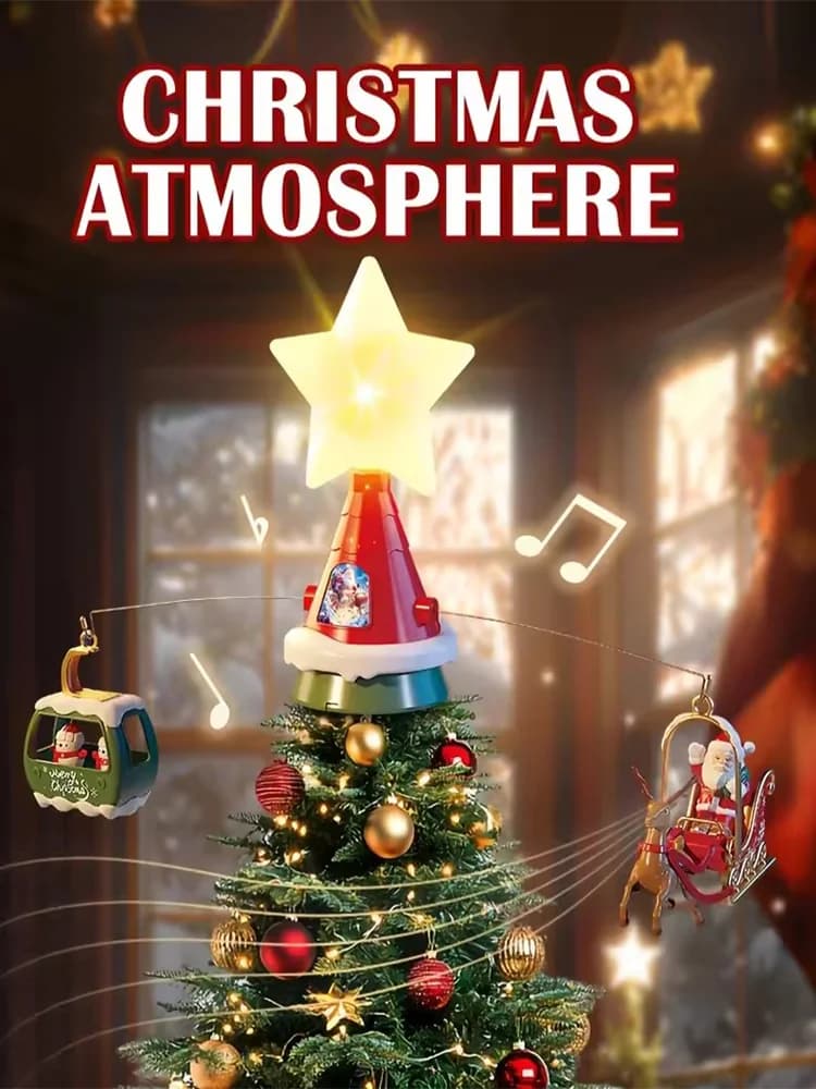 Christmas Tree Top Hat Rotating sled With Music& Light（TYPE-C） 2026 New Year Xmas tree Santa Claus decor kids/adult Gift