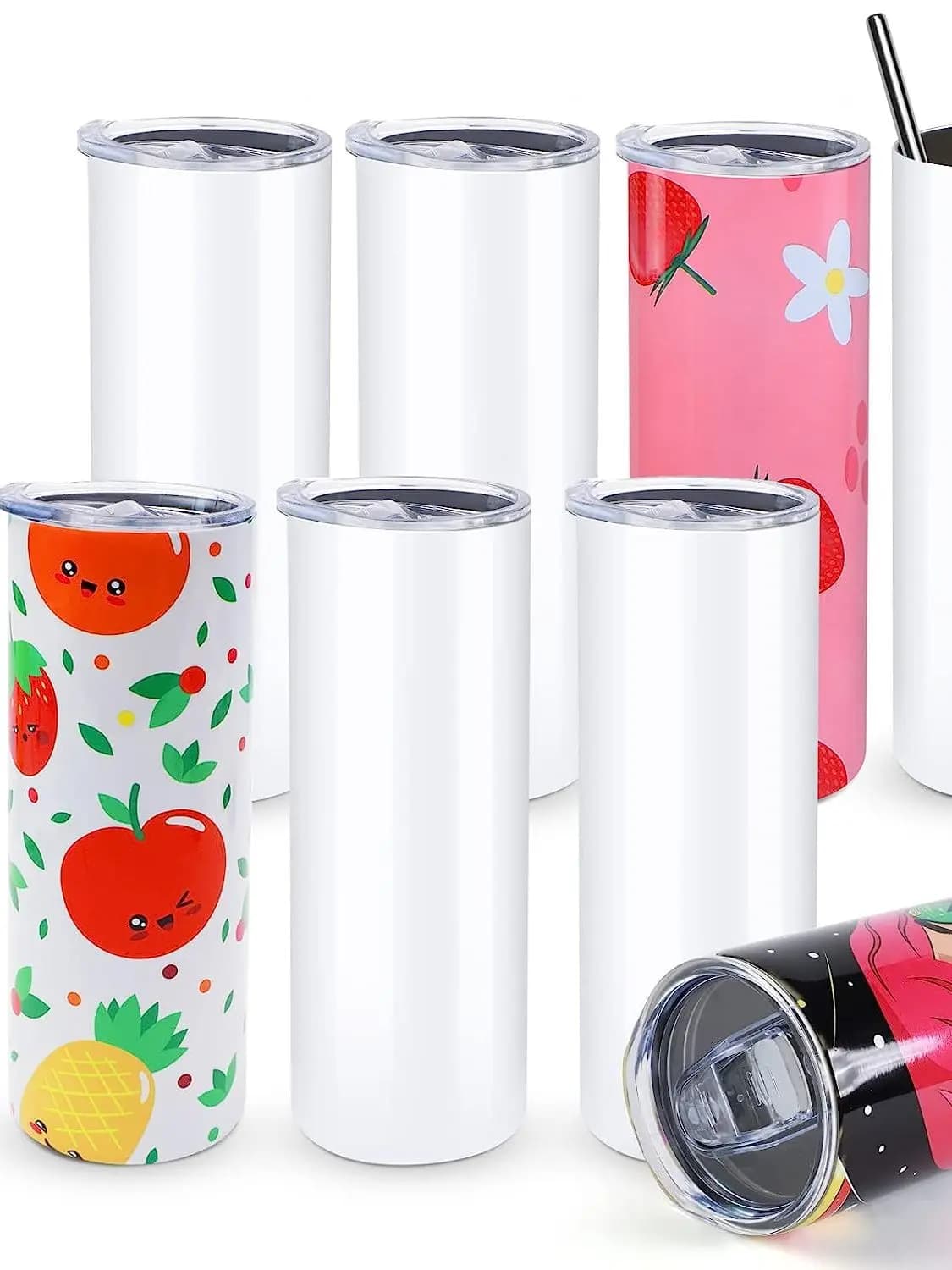 HTVRONT 8 Pack 20 OZ Sublimation Tumbler Blanks Skinny Straight in Bulk, Stainless Steel Insulated Sublimation Tumbler