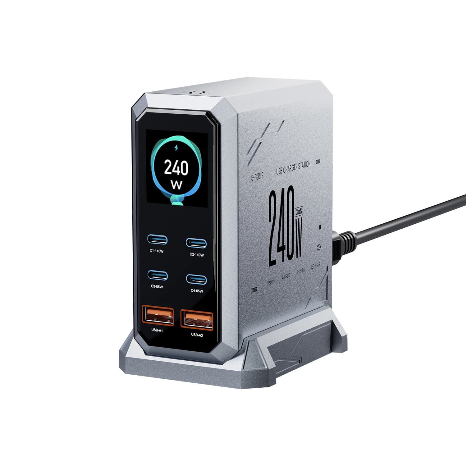 240W Digital GaN Charger PD3.1 140W USB Type C 6 Ports Desktop Fast Charging Station for IPhone Samsung Xiaomi MacBook Laptops
