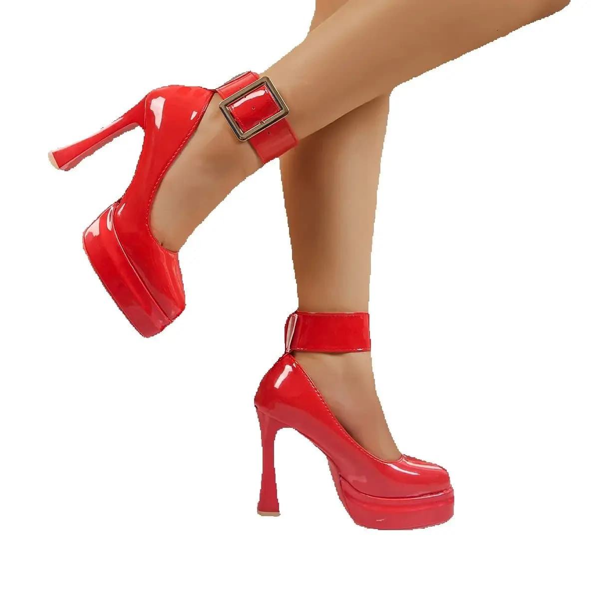 Aphixta 2025 Platform Pumps Women 11.5cm Hoof Heels Strap Belt Buckle Gold Metal Pimps Shoes Super High Big Size 48 49 50