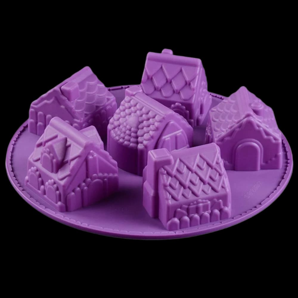 6-Cavity Silicone Christmas Gingerbread House Cake Mold Chocolate Ice Cream Mold for Festival Baking Tool Random Color