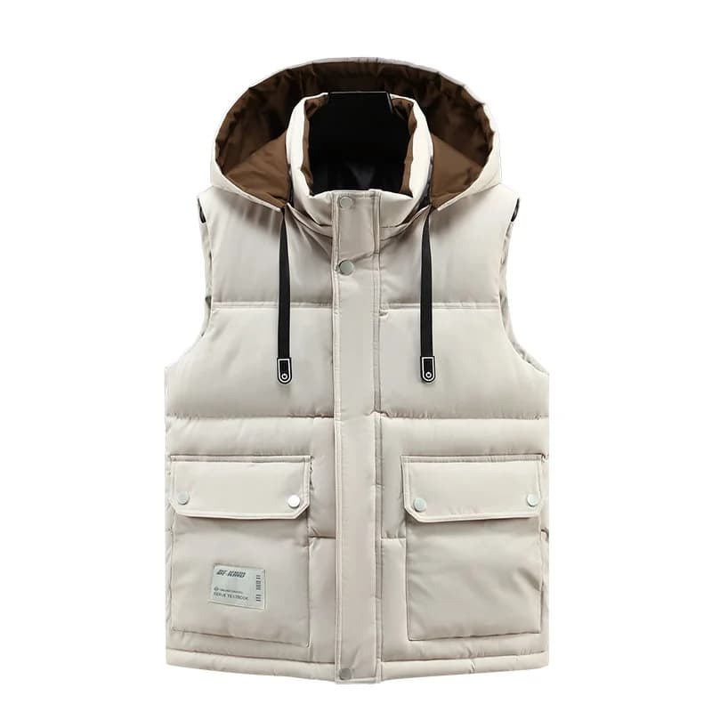 2024 Autumn Winter Men Thicken Cotton Waistcoat Sleeveless Vests Jackets Warm Detachable Hat Outerwear Male Zipper Hooded Coats