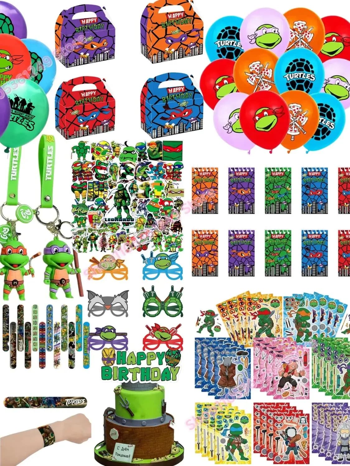 Cartoon Turtles Party Favor Supplies Ninjaes Balloon Figures Fashion Bracelets Stickers Kids Birthday Party Bag Gift Decorations