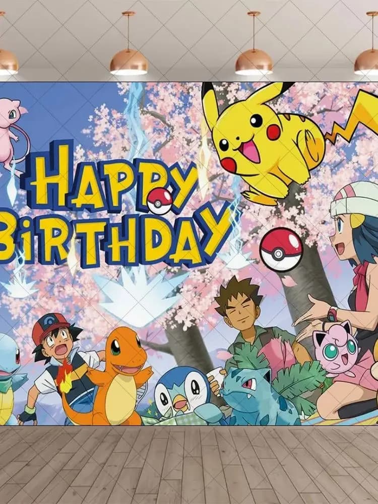 Pokemon Pikachu Theme Birthday Party Decoration Backdrop Cartoon Background Boy and Girl Gifts Baby Shower Supplies Photo Studio