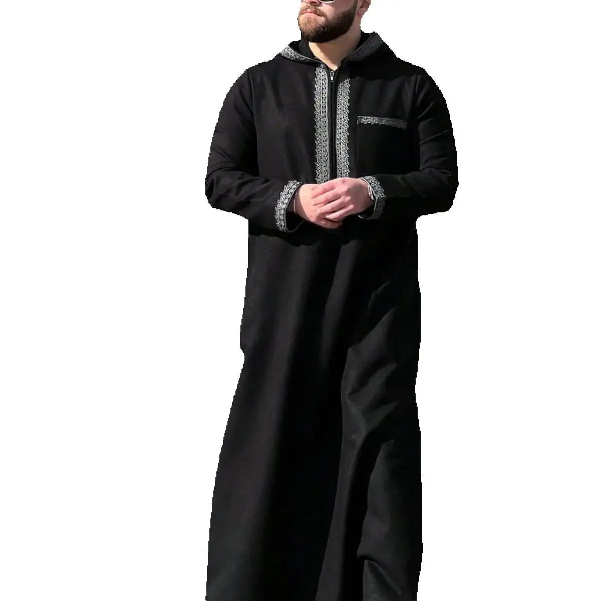 New Moroccan thobe long-sleeved embroidered hood design Muslim man abaya Islamic loose man