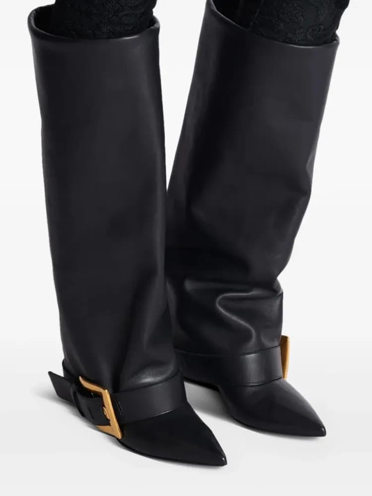 Ladies' Autumn and Winter Belt Buckle Pointed Thin High-heeled Knee High Women's Boots Fashion Party Size 34-45 Medium Boots