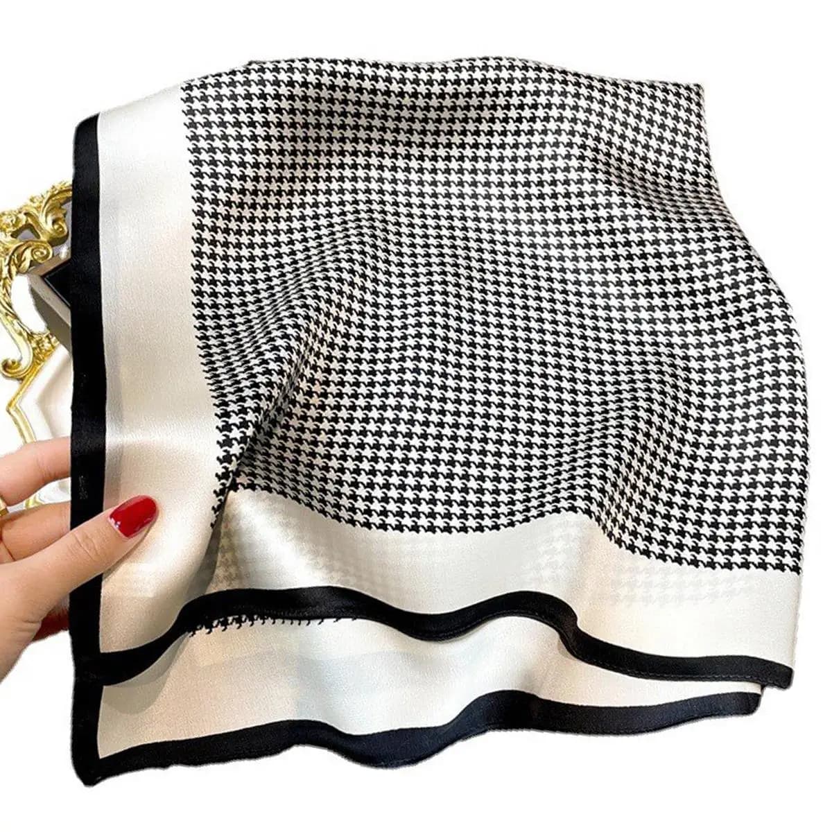 Houndstooth Bandana Casual Imitation Silk Neckerchief Head Wrap Bag Handle Charm Holiday Accessory Gift For Mother's Day