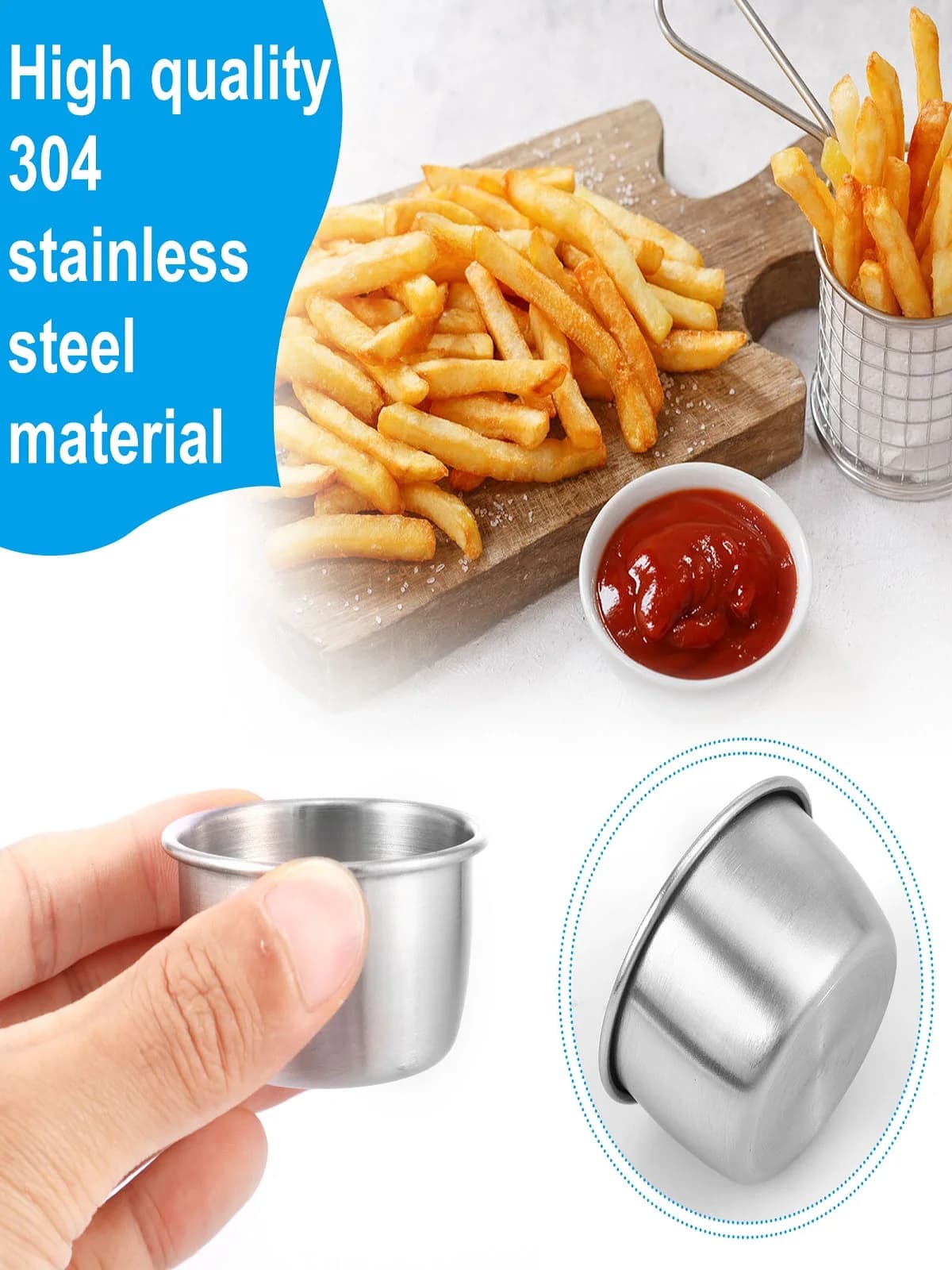 12Pcs Sauce Dipping Bowl 304 Stainless Steel Dipping Cups Individual Round Sauce Dishes 45/55ml Mini Reusable Seasoning Cups