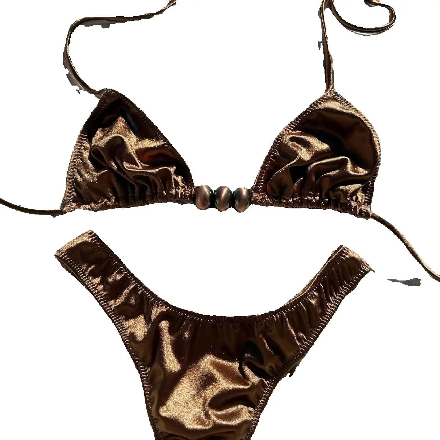 Shiny Button Bikini Sexy Women Swimsuit 2025 Female Swimwear Bandeau Biquini Thong Swimming Suits Halter Bodysuit Beachwear