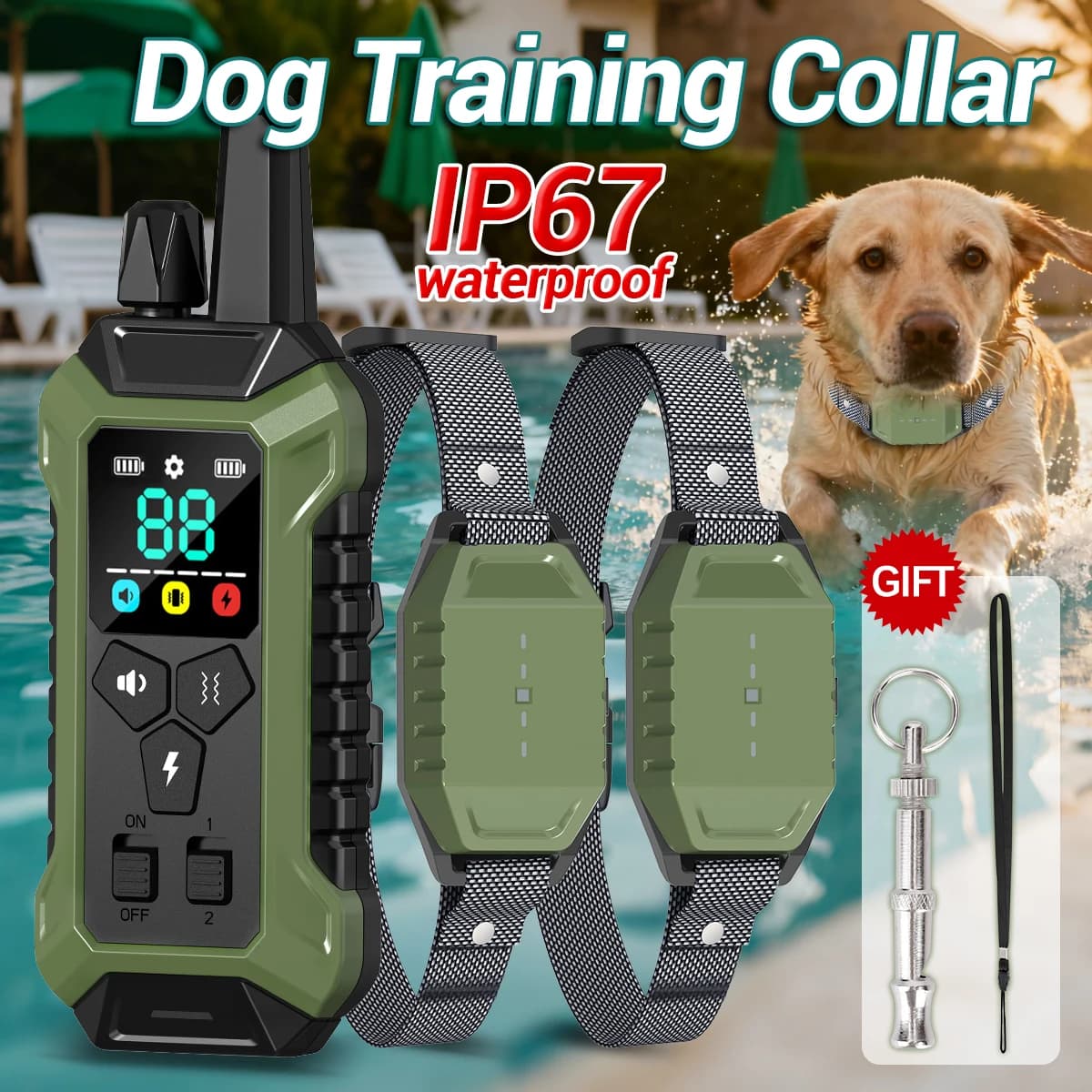 ORCLEAB Dog Shock Collar Remote Control Dog Shock Collar IP67 Waterproof Beep Vibration Rechargeable for Small Medium Large Dog