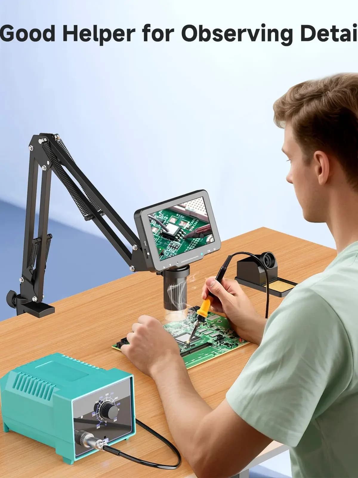 Flex Digital Microscope with 5inch IPS Screen Soldering Microscope with Flexible Arm 1000X Coin Microscope for PCB, Plants, Coin