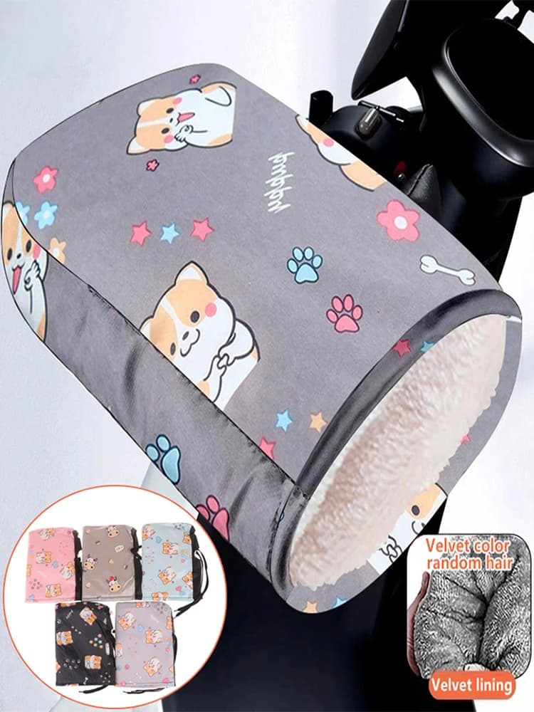 〔CC55〕1 Pair Winter E-Bike Handlebar Covers Waterproof Windproof Muff With Thick Fleece Lining For Motorcycle Grips