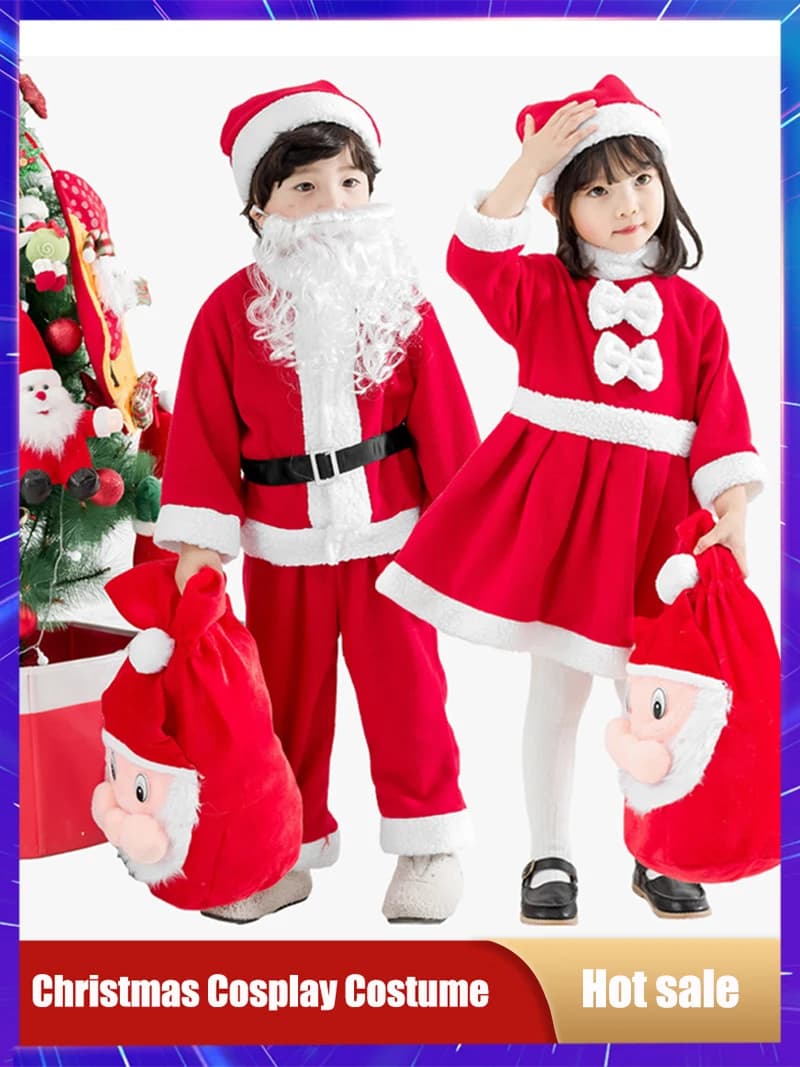 Kids Christmas Cosplay Costume Boys Girls Santa Claus Outfit Toddler Baby Red Xmas Clothes New Year Party Performance Dress Suit