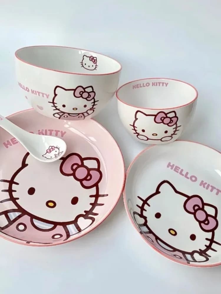 In Stock Tableware Bowl Spoon Plate Cartoon Ceramic Tableware Kitchen Utensil Set Foods Cute Ceramic Combination Birthday Gifts