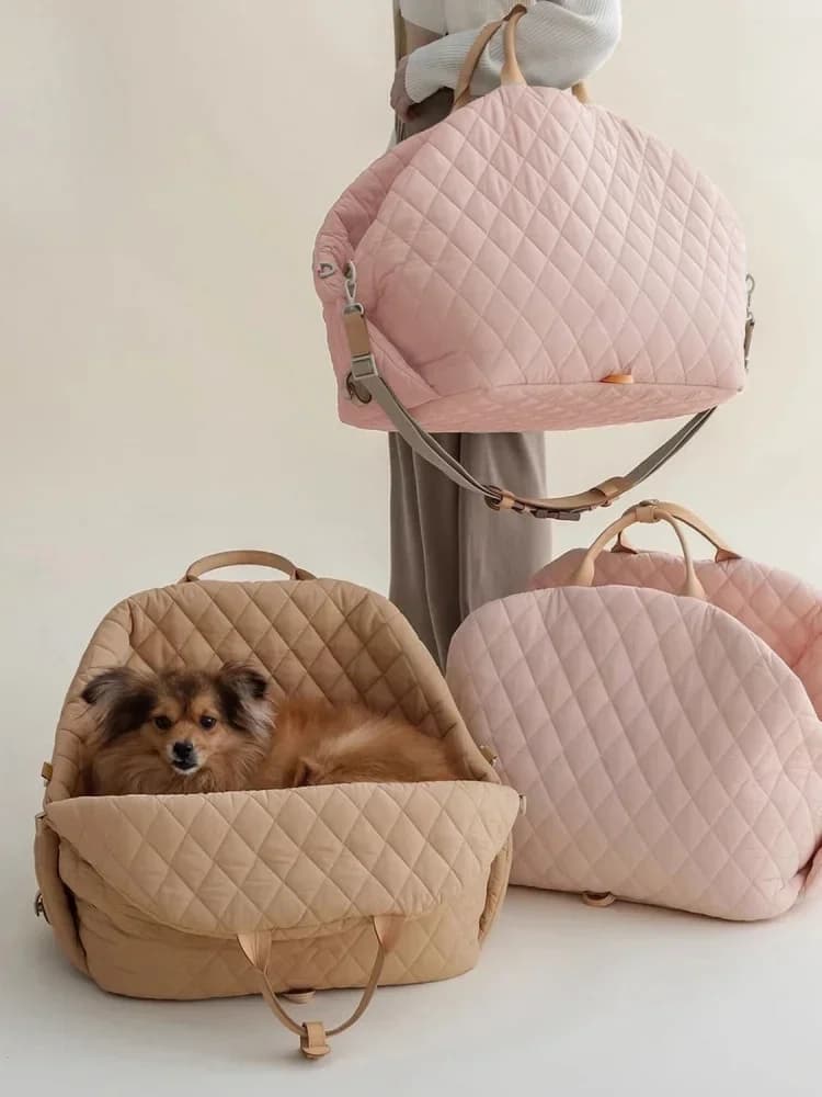 Portable Luxury Pet Carrier Handbag - Dog & Cat Car Seat Travel Bed Washable Tote for Small Pets Puppy Safety Pet Booster Bag