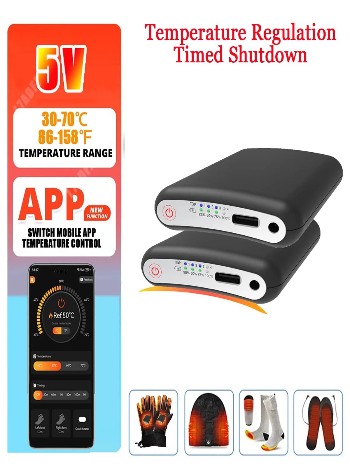 5V 5000mah Heated Socks Battery App Remote Control Lipo Battery Packs Winter Socks Warm Gloves Kneepad Rechargeable Power Bank