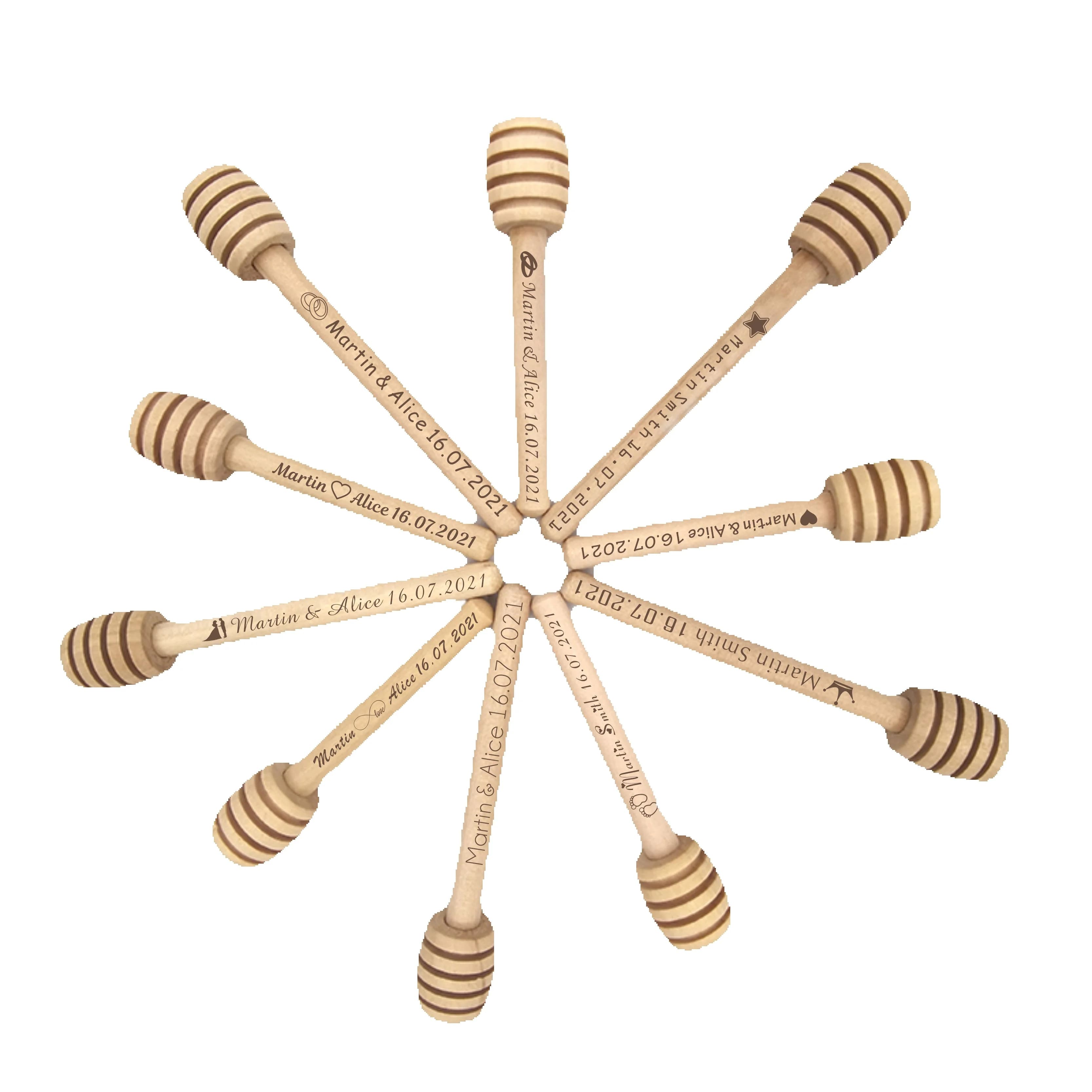 20/50/100PCS Personalise Honey Stir Bar Customized Mini Wooden Honey Spoon Wedding Party Gift Kitchen Dessert Utensils