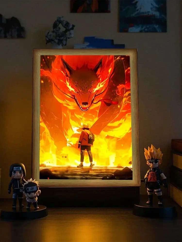 Anime Naruto Figure Sticker Light Painting Photo Frame Room Decor Led Night Light Sasuke Gaara Moon Lamp Birthday Gifts