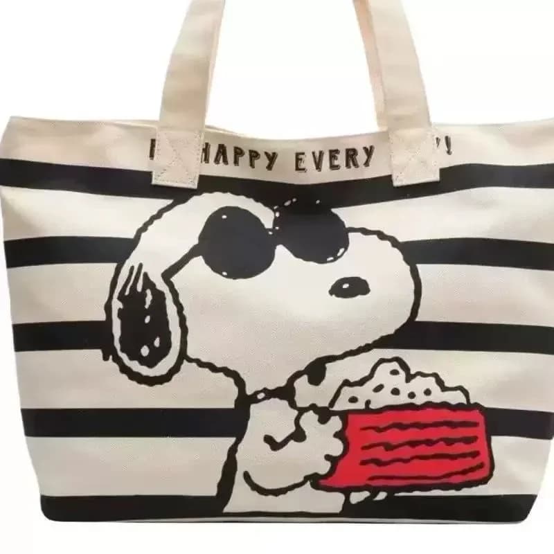 Hot BANDAI Snoopy Cute Cartoon Large Capacity Canvas Bag for Female Students To Hold Books Tote Mommy Bag