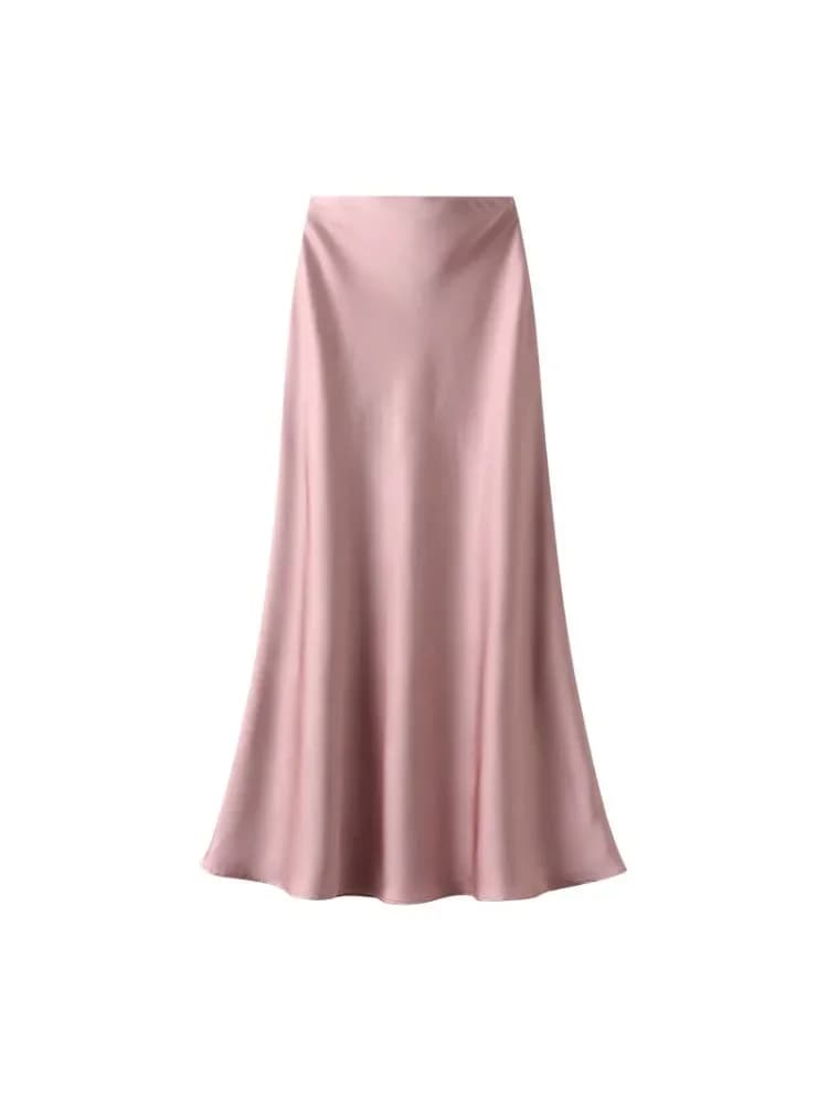 Woman 2025 Satin Skirt Women High Waist Long Skirts for Women Summer Black Midi Skirt Office Elegant Women's Skirts LSK9836