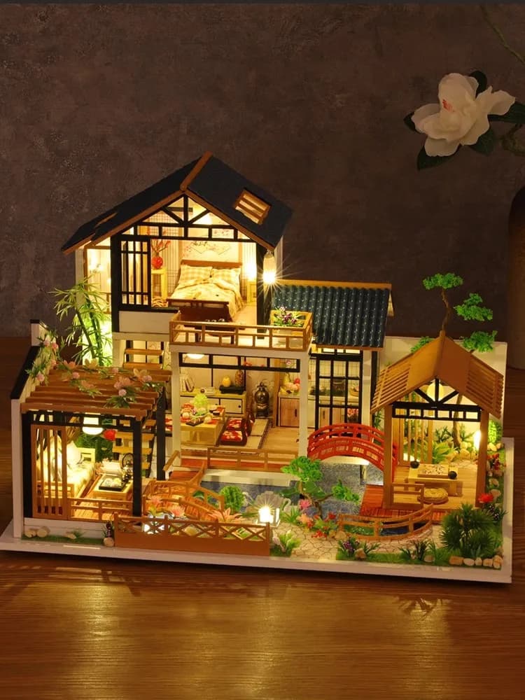 DIY Wooden Doll Houses Chinese Ancient Casa Miniature Building Kits with Furniture Led Light Dollhouse for Girls Birthday Gifts
