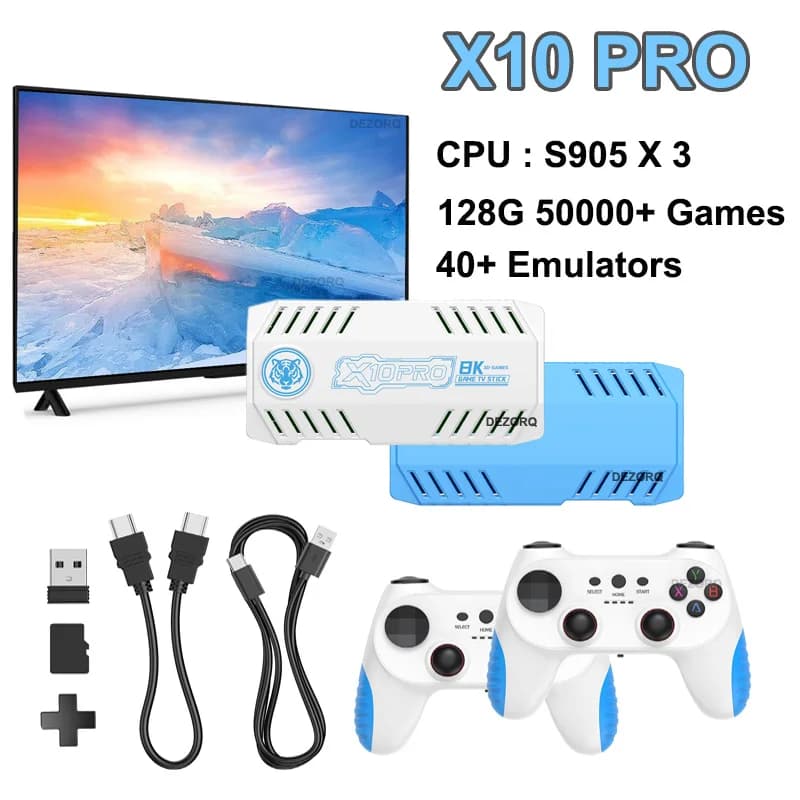 New TV Game Console 128G Built In 50000 Retro Games 50 Emulators Videojuegos Consola Dual Wireless Gamepad X10 Pro Game Stick 4K