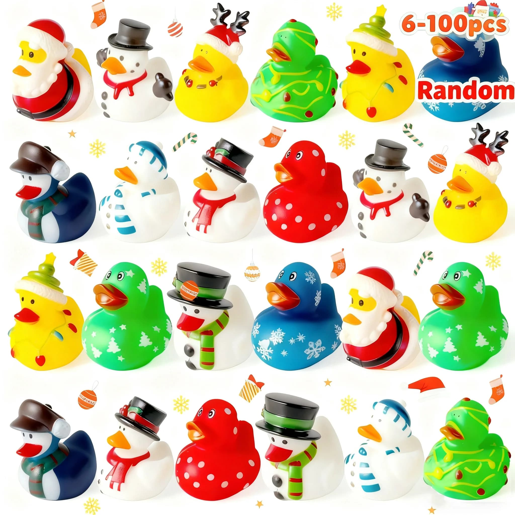 6-100pc Christmas Ducks Baby Bathtub Toys, Assorted Xmas Rubber Duckies for Kids Gifts,Ducky Toddler Bath Toys Rubber Duck Bulk