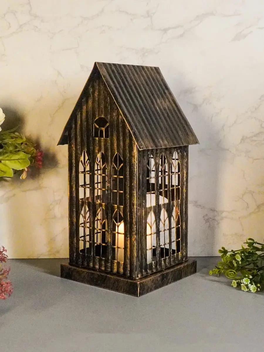1PC Metal House Candle Holder Desktop Decoration, Home Candle Holder Metal Crafts Christmas Decoration, Bedroom Patio Candle Hol