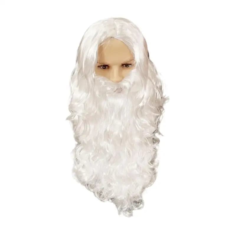 Santa Wig and Beard Curly Hair Wig Xmas Santa Claus Cosplay Christmas Costume Wizard Wig for Stage Performance Fancy Dress