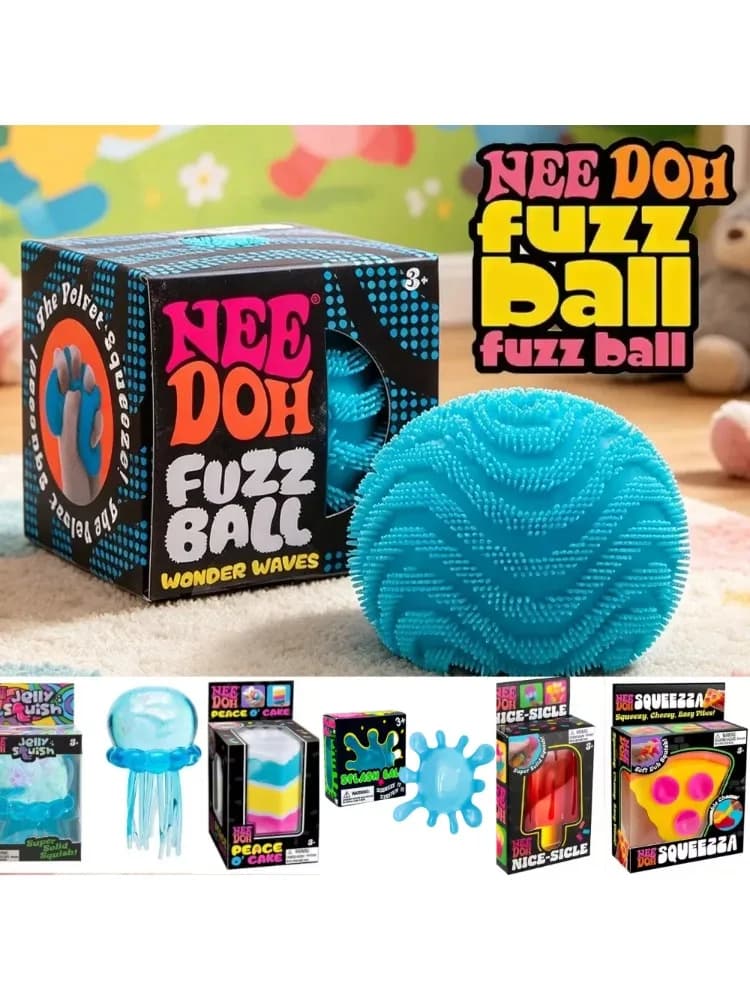 NeeDoh Fuzz Ball Blind Box, Schylling Soft Fuzzy Stress Relief Ball, Squishy Sensory Fidget Toy, Cute Desktop Collectible Gift