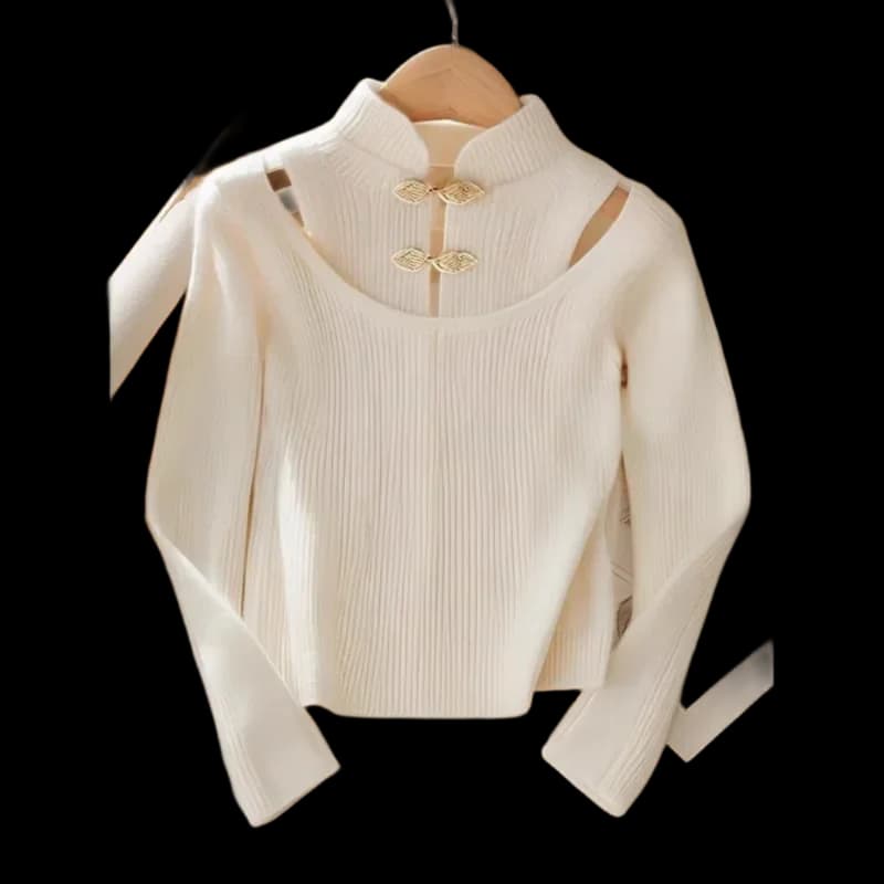 New Chinese-style Age-reducing High-end White Buckles and Shoulder-exposed Base Top