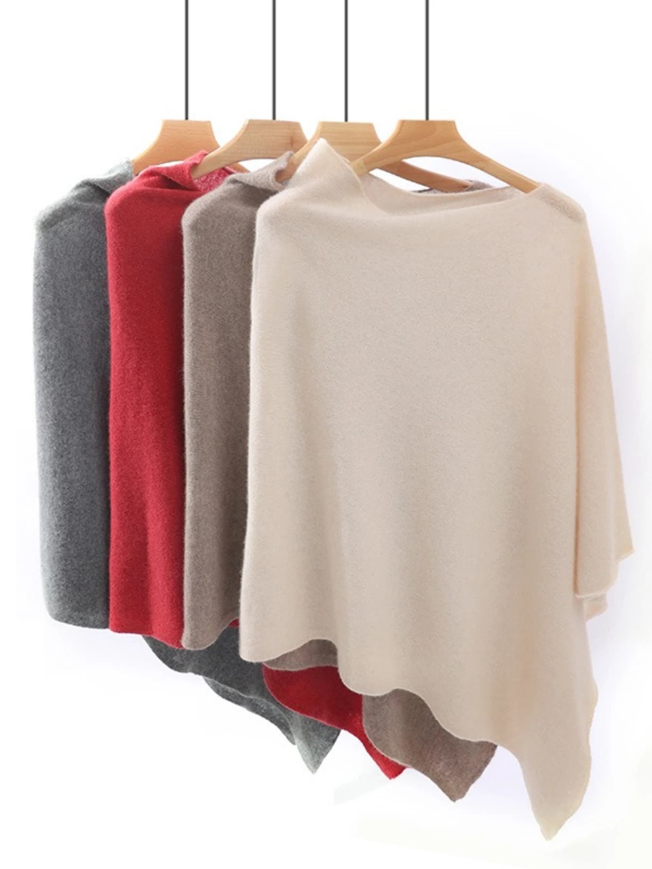 Autumn and Winter Unisex 100% Cashmere Loose Cape Solid Color Pullover Shawl Irregular Outer Outfit