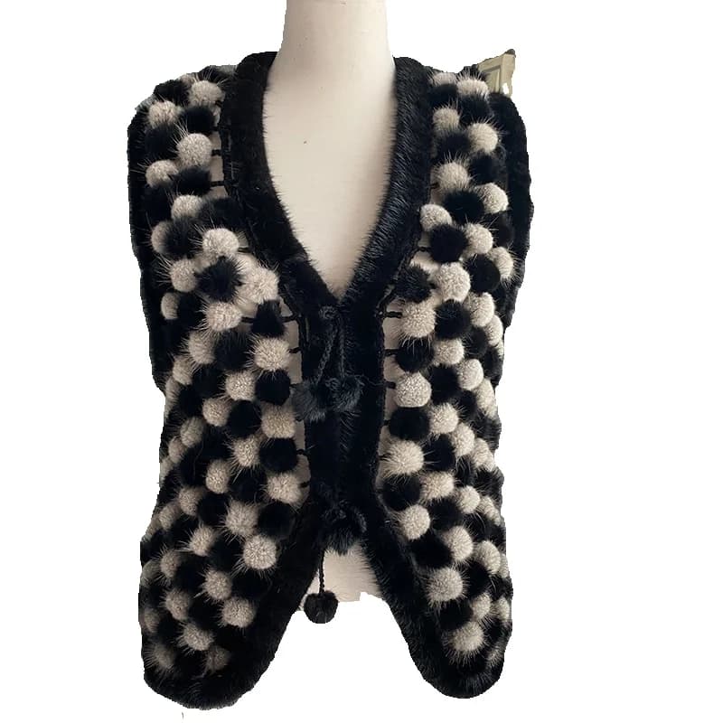 Spring and autumn Waistcoat Natural Mink Fur Balls Gilet Sleeveless Hand Made Real Mink Fur Vest