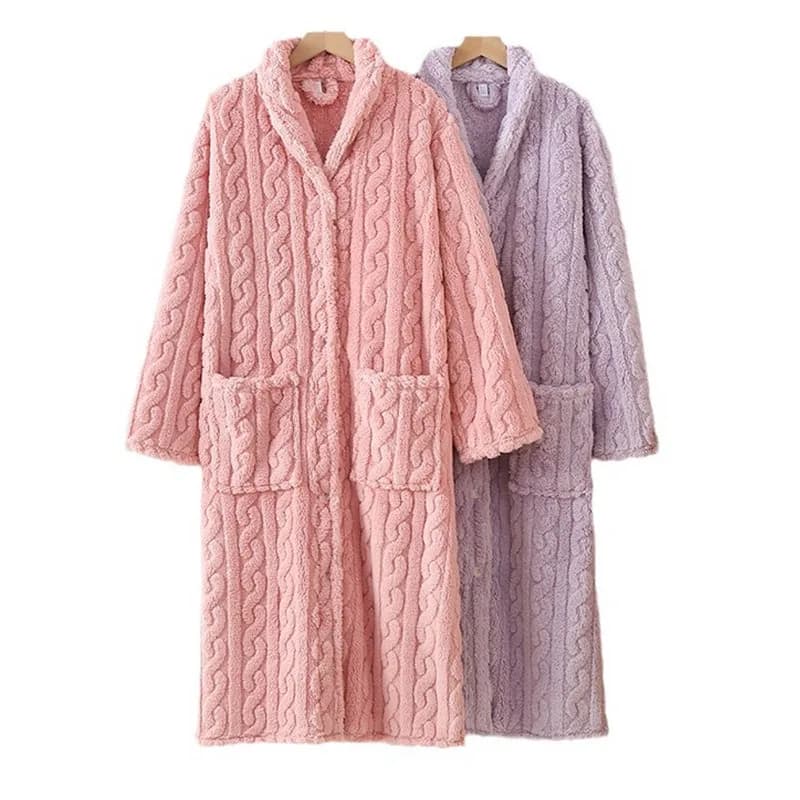 Autumn Winter Thick Velvet Women's Bathrobe Button Long Nightgown Home Wear Clothes Casual Loose Sleepwear Nightwear Robe