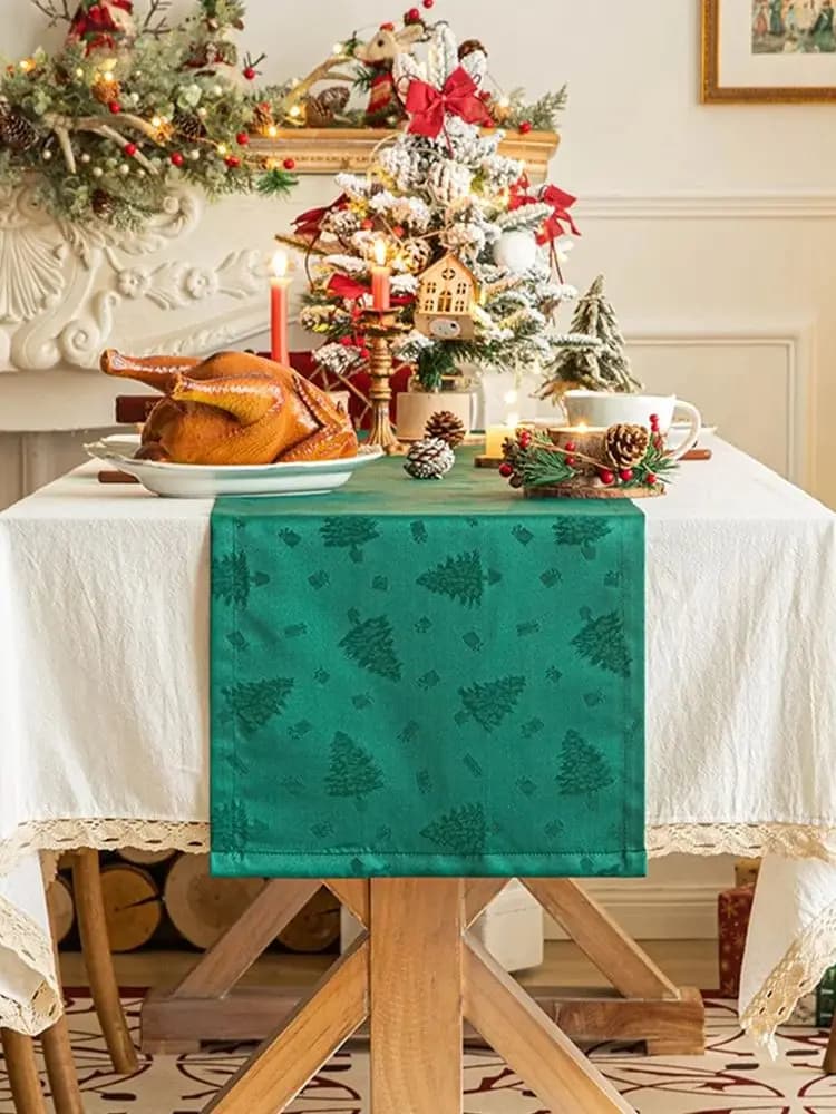 Christmas Table Runner Green/Red Xmas Tree Rectangular Table Runner For Home Holiday Kitchen Dining Table Decor